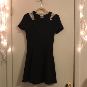 Black Cut-Out Short-sleeve Skater Dress